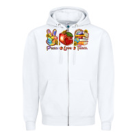 White peace love teach Zipper Hoodie - texasbilliewilder