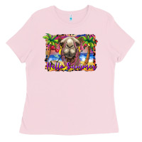 Bubblegum Pink hello summer camel at the beach Ladies Tee - BarkalooDesign