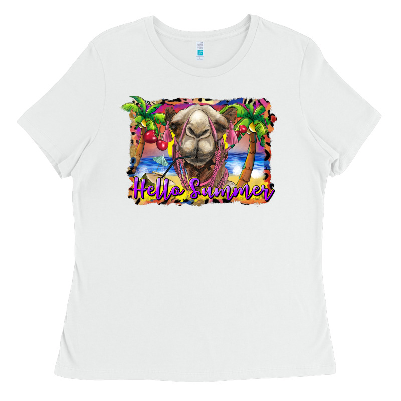 Hello Summer Camel At The Beach Ladies Tee by BarkalooDesign | Teevron