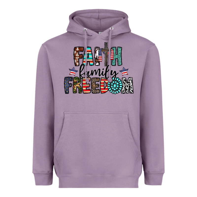 Faith Family Freedom Heavyweight Hoodie by CowhideDigitalArt | Teevron