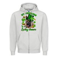 Dove Grey st.patrick's day my shepherd is my lucky charm Zipper Hoodie - RanaPortraitStore