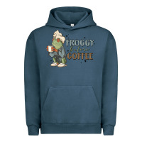 Pigment Midnight Navy froggy before coffee Urban Hoodie - MaliasSmallBusiness