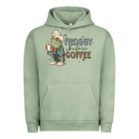Pigment Oil Green froggy before coffee Urban Hoodie - MaliasSmallBusiness