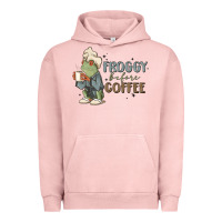 Pigment Salmon froggy before coffee Urban Hoodie - MaliasSmallBusiness