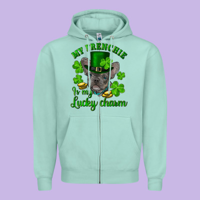 St.patrick's Day My French Bulldog Is My Lucky Charm Zipper Hoodie Designed By Ranaportraitstore