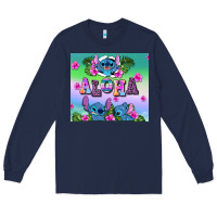 Navy aloha stitch Long Sleeve Tee - AdoDesignShop