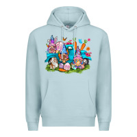Blue Mist Easter gnomies with truck Premium Hoodie - NancyCooperArtShop