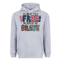Heather Grey land of the beacause of the brave Heavyweight Hoodie - CowhideDigitalArt