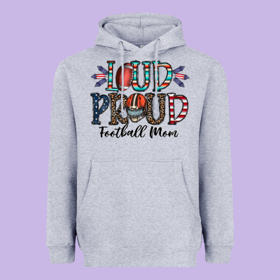 Loud Proud Football Mom Heavyweight Hoodie Designed By Cowhidedigitalart
