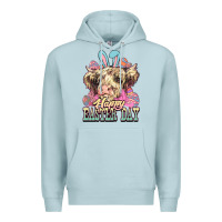 Blue Mist Easter Day Cow Premium Hoodie - NancyCooperArtShop