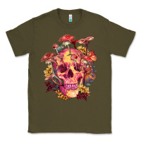 Army Green Floral skeleton with mushrooms Classic Tee - RanaPortraitStore