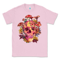 Bubblegum Pink Floral skeleton with mushrooms Classic Tee - RanaPortraitStore