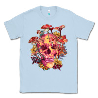 Dusty Blue Floral skeleton with mushrooms Classic Tee - RanaPortraitStore