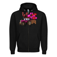 Black valentine's day pink tractor with pin heart balloons Zipper Hoodie - RanaPortraitStore