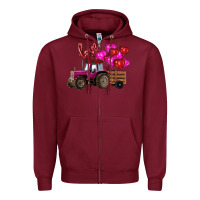 Burgundy valentine's day pink tractor with pin heart balloons Zipper Hoodie - RanaPortraitStore