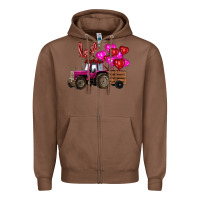 Chestnut valentine's day pink tractor with pin heart balloons Zipper Hoodie - RanaPortraitStore