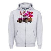 Heather Grey valentine's day pink tractor with pin heart balloons Zipper Hoodie - RanaPortraitStore