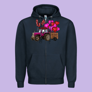 Valentine's Day Pink Tractor With Pin Heart Balloons Zipper Hoodie Designed By Ranaportraitstore