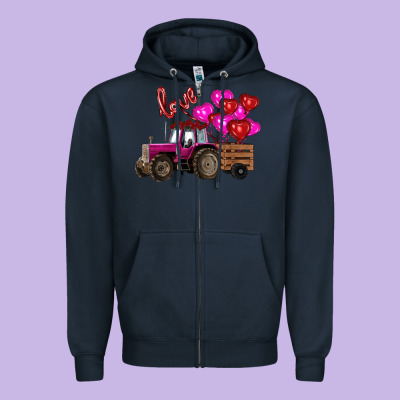 Valentine's Day Pink Tractor With Pin Heart Balloons Zipper Hoodie Designed By Ranaportraitstore