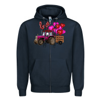 Navy valentine's day pink tractor with pin heart balloons Zipper Hoodie - RanaPortraitStore