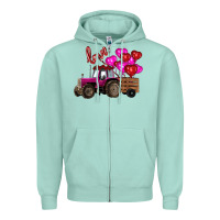Seafoam valentine's day pink tractor with pin heart balloons Zipper Hoodie - RanaPortraitStore