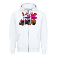 White valentine's day pink tractor with pin heart balloons Zipper Hoodie - RanaPortraitStore