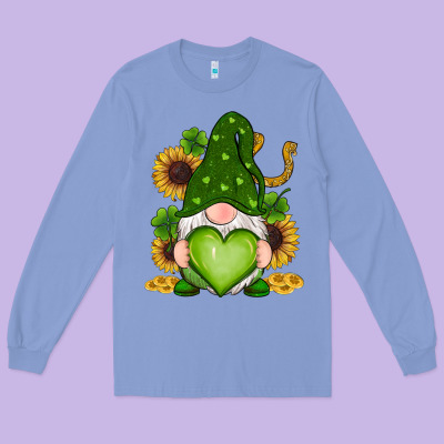 Long Sleeve Tee st patricks day shamrock sunflowers gnomes
