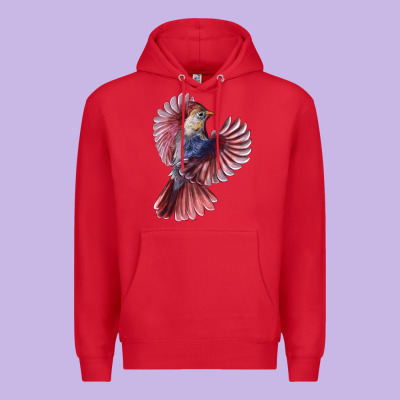 Flying Northern Cardinal Bird Premium Hoodie Designed By Lillyallendesigns