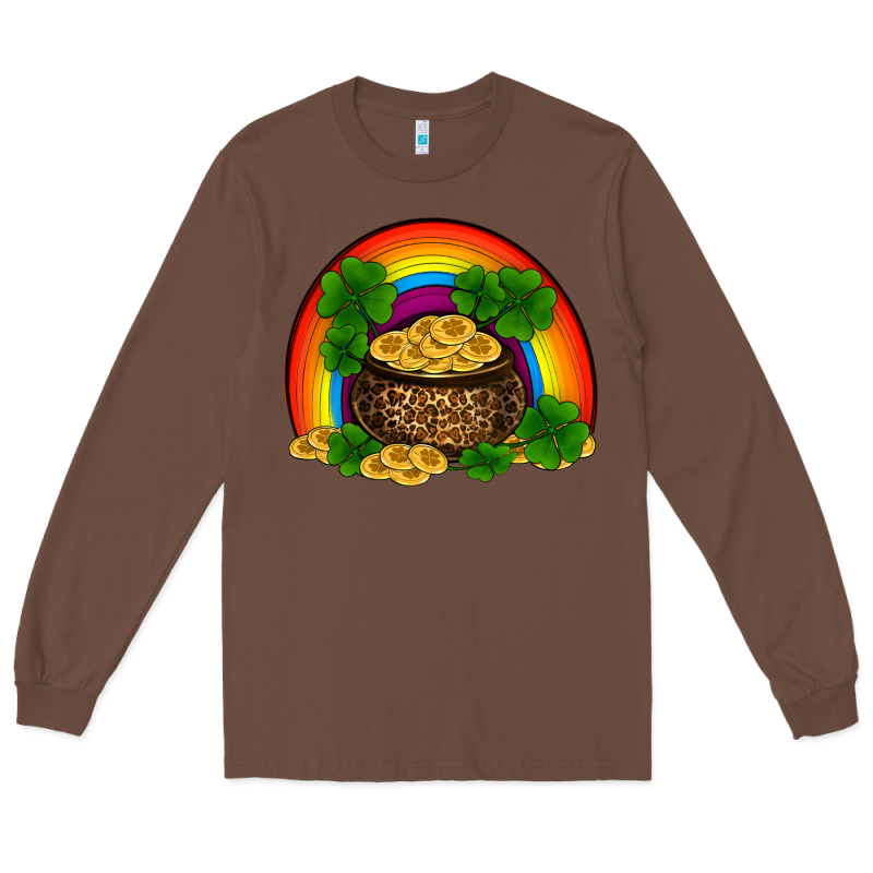 St Patricks Shamrock Gold Leopard Rainbow Long Sleeve Tee by RanaPortraitStore | Teevron