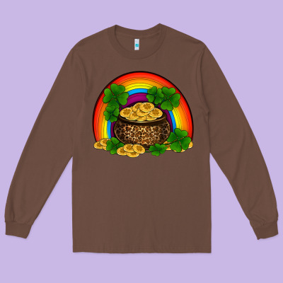 Long Sleeve Tee st patricks shamrock gold leopard rainbow