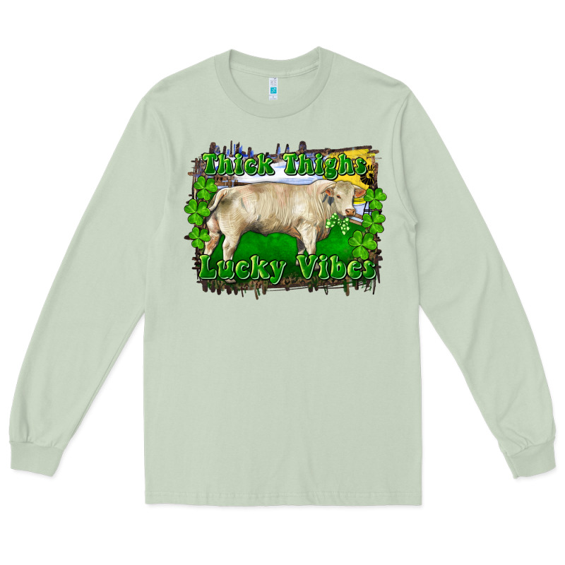 Thick Thighs Lucky Vibes Charolais Bull Long Sleeve Tee by RanaPortraitStore | Teevron