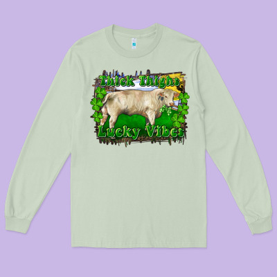 Long Sleeve Tee thick thighs lucky vibes charolais bull