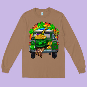 St Patricks Day Truck With Pot Of Gold Horseshoe A Long Sleeve Tee Designed By Ranaportraitstore