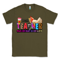 Army Green this teacher wears her heart on her sleeve Classic Tee - Zillion Design Studio