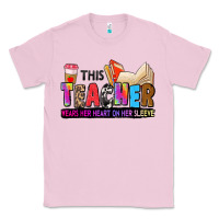 Bubblegum Pink this teacher wears her heart on her sleeve Classic Tee - Zillion Design Studio