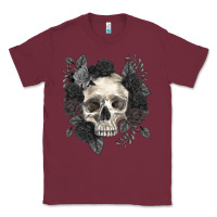 Burgundy Floral skull Classic Tee - RanaPortraitStore