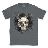 Charcoal Heather Floral skull Classic Tee - RanaPortraitStore