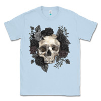 Dusty Blue Floral skull Classic Tee - RanaPortraitStore
