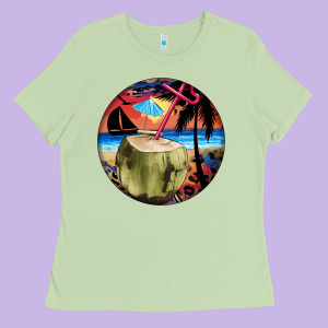 Coconut Drink Colorful Leopard Ladies Tee Designed By Barkaloodesign