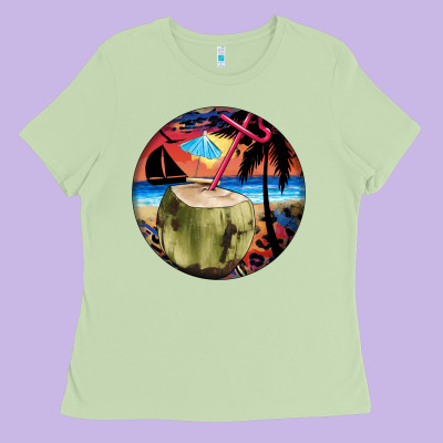Coconut Drink Colorful Leopard Ladies Tee Designed By Barkaloodesign