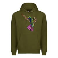 Army Green Flying Ruby Throated Hummingbird Premium Hoodie - LillyAllenDesigns