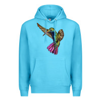 Ocean Blue Flying Ruby Throated Hummingbird Premium Hoodie - LillyAllenDesigns
