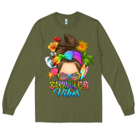 Army Green messy bun summer vibes Long Sleeve Tee - RanaPortraitStore