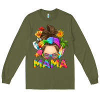 Army Green messy bun mama summer Long Sleeve Tee - RanaPortraitStore