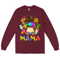 Burgundy messy bun mama summer Long Sleeve Tee - RanaPortraitStore