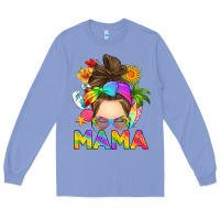 Colony Blue messy bun mama summer Long Sleeve Tee - RanaPortraitStore