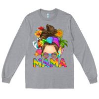 Heather Grey messy bun mama summer Long Sleeve Tee - RanaPortraitStore