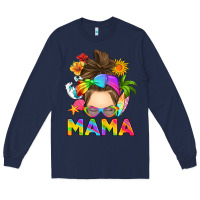 Navy messy bun mama summer Long Sleeve Tee - RanaPortraitStore
