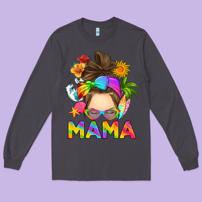 Long Sleeve Tee messy bun mama summer