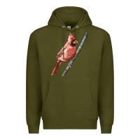 Army Green Northern Cardinal Bird Premium Hoodie - LillyAllenDesigns